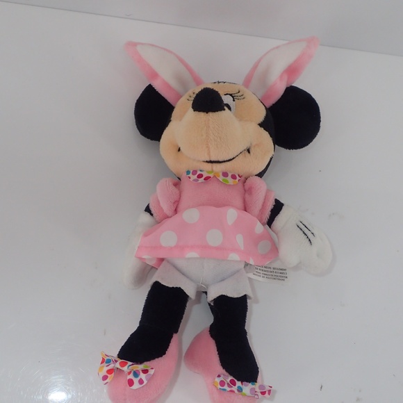 Disney Baby Minnie Mouse Pink Polkadot Dress Bunny Plush With Rattle Feet 8" - Picture 8 of 12